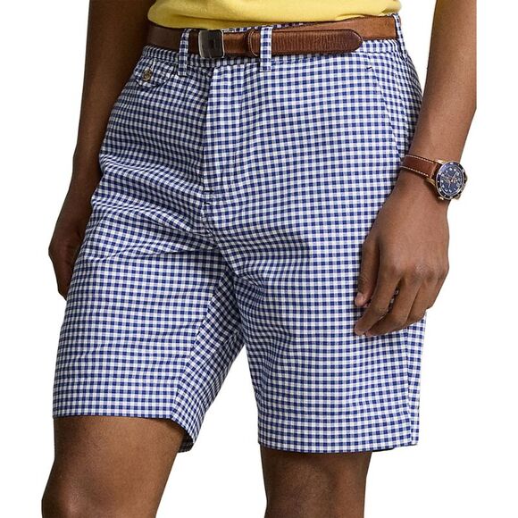 Polo Ralph Lauren Mens 9-Inch Classic Fit Gingham Chino Shorts 33 Royal/White